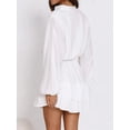 thumbnail image 2 of Women's Ruffled Notched Balloon Sleeve Mini Dress with Button Front and Sheer Details in 100% Polyester Fabric, 2 of 14