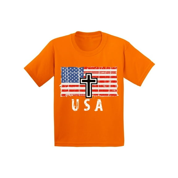 Awkward Styles Cross USA Youth Shirt USA Kids Gifts Retro USA Flag T shirts for Boys United States of America Retro USA Flag T shirts for Girls Stripes and Stars USA Patriotic Kidsn Tshirts