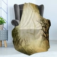 thumbnail image 4 of Occult Forest Soft Flannel Fleece Throw Blanket, Misty Spot Deep down in the Woodlands Sunbeams, Cozy Plush for Indoor and Outdoor Use, 60" x 80", Pale Yellow Black, by Ambesonne, 4 of 5
