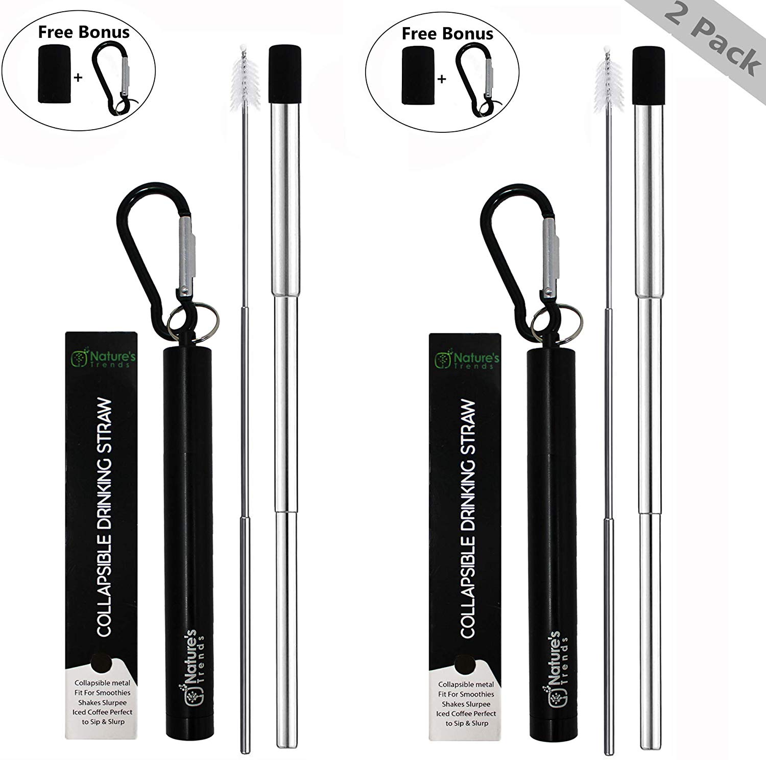 Collapsible Straw Reusable Stainless Steel Straw in Metal case Travel Portable Retractable
