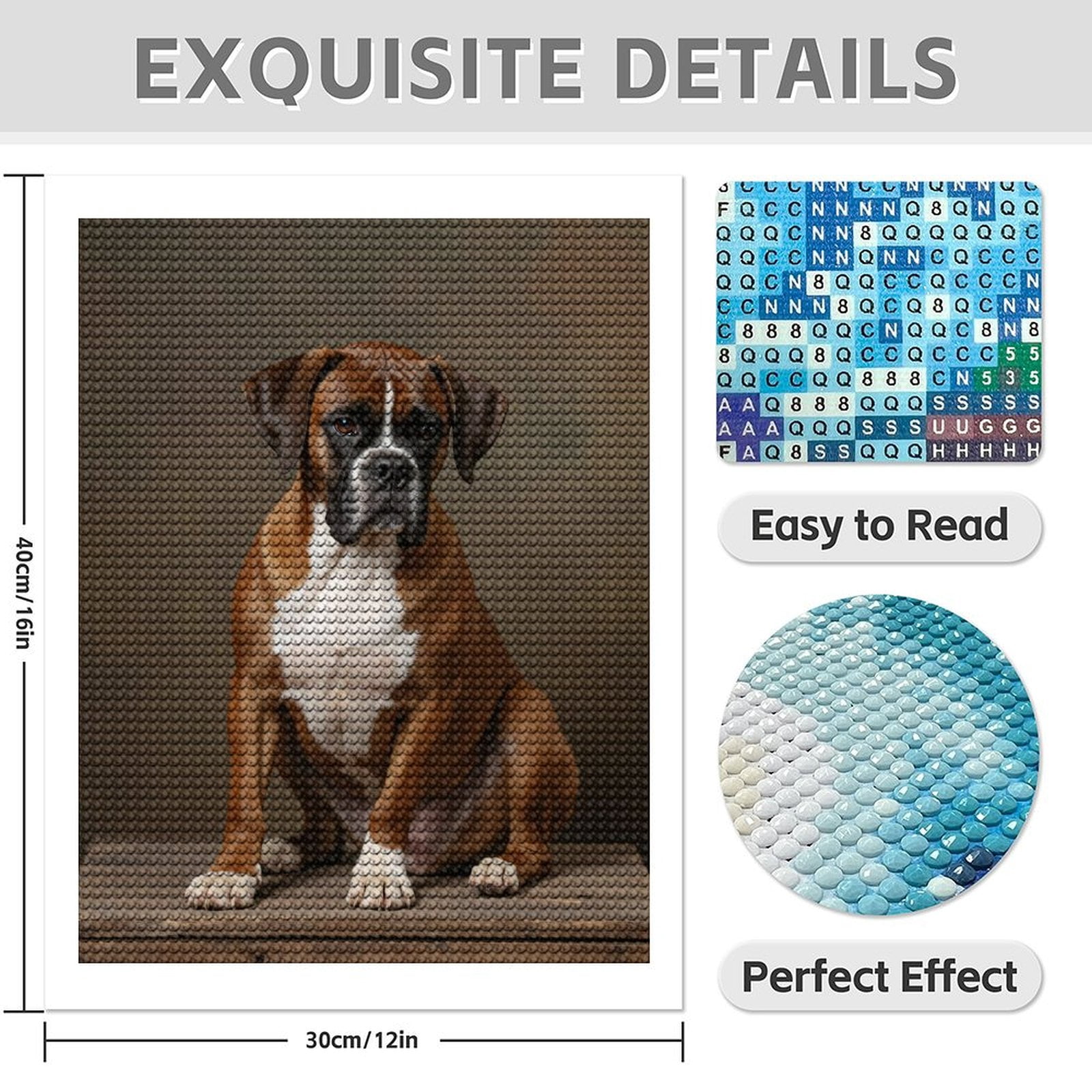 Diamond Art Kit for Adults, Boxer Dog Portrait Timber Seat Diamond Painting for Adults Beginners, 5D DIY Diamond Art Painting Kits, Colorful Diamond Painting Craft for Home Decor 12x16