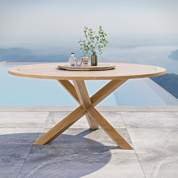 Modway Wellspring 63" Outdoor Patio Teak Wood Dining Table in Natural