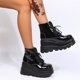 thumbnail image 1 of Zapatos de mujer Moda Punta redonda Tacón de cuña Barril bajo con cordones Botas brillantes de charol Wmkox8yii  sa2441, 1 of 9