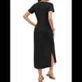 thumbnail image 2 of Vestido Holgado de Verano para Mujer, Cuello Redondo, Informal, con Abertura, Antiarrugas y Bolsillos. Negro M, 2 of 5