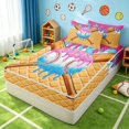 thumbnail image 3 of Manfei Cute Baseball Zipper Full Size Comforter Sets with Fitted Sheet and 2 Pillowcases, Cartoon Ice Cream Drip Zipper Bedding Set, Pink Blue Cream, 3 of 7