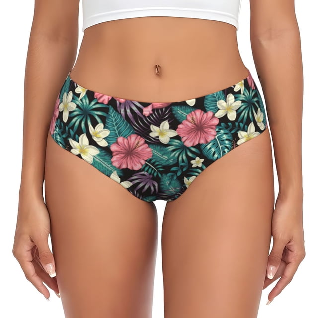 Fotbe Green Tropical Leaves Calzones Estampados para Mujer – Ropa Interior de Algodón, Cómoda, Suave y Elástica-4X-Large