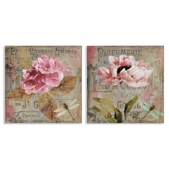 Stupell Industries Vintage Collage French Florals Floral Painting Wrapped Canvas Canvas Art Print Wall Art, 17 x 17, Set of 2