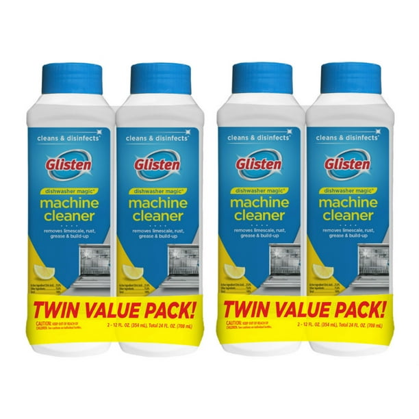 Glisten Dishwasher Magic Machine Cleaner and Disinfectant, Lemon Scent, 12 Fl Oz, 4 Count
