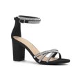 thumbnail image 1 of BLISSFUL STEP Women's Shoes Rhinestone Crisscross Strappy Block Heel Faux Suede Ankle Buckle Sandals Black 11, 1 of 8