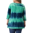 thumbnail image 3 of Tops de mujer plus size Agnes Orinda con rayas de teñido anudado, cuello en V, mangas 3/4, blusas casuales 4X teñido anudado verde, 3 of 7