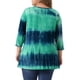 thumbnail image 3 of Tops de mujer plus size Agnes Orinda con rayas de teñido anudado, cuello en V, mangas 3/4, blusas casuales 4X teñido anudado verde, 3 of 6