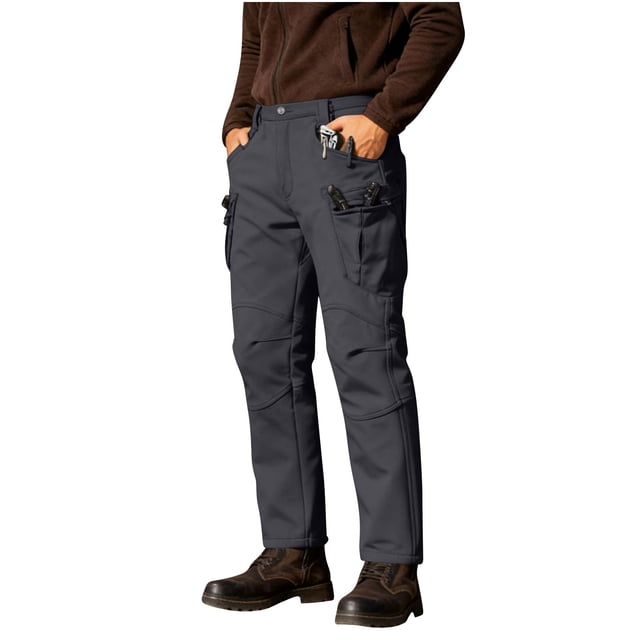 RXMEKW Elastic Waist Cargo Pants For Men With Multiple Pockets, Full-Length Casual Trousers In Solid Color