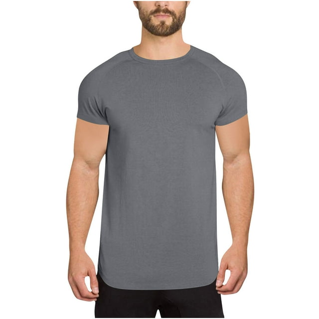 Dagugfen Hauts d'Entraînement pour Hommes Manches Courtes Col Rond Ajusté Confortable Couleur Unie Course Gym Hauts Athlétiques