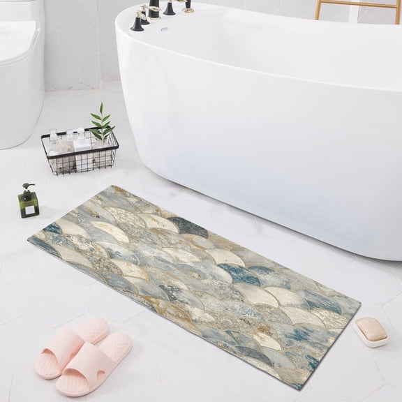 Marble Fish Scale Bath Mat 39x20 Non-Slip Bathroom Rugs Absorbent Soft Plush Quick Dry for Tub Shower Kitchen Home Decor
