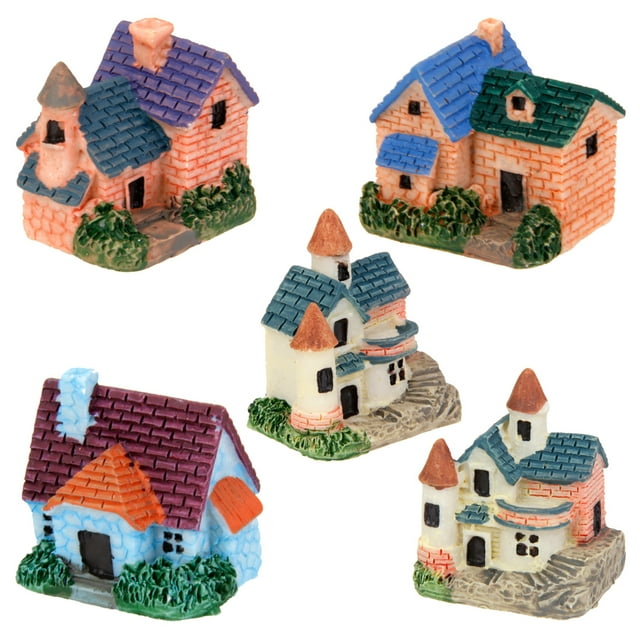 5pcs Miniatura Bonsai Nave Del Jardín Del Paisaje DIY De La Decoración Chalet Europeo Cola Adorno de casa de muñecas en miniatura