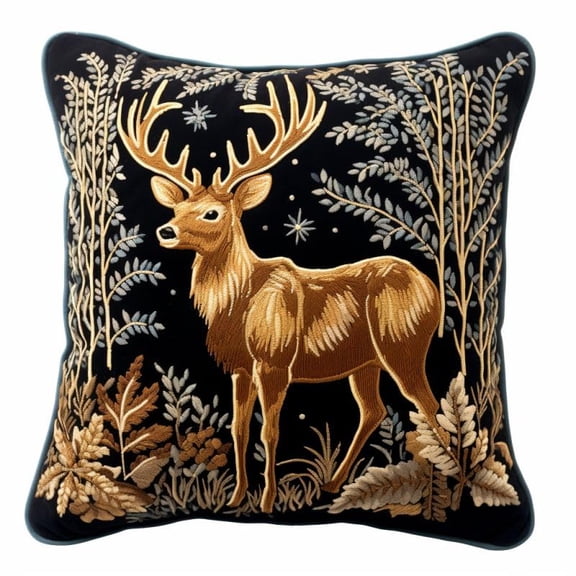 Gold Deers Latch Hook Kits Pillow DIY Rug Crochet Hook Cushion Making Kits with Preprinted Pattern Canvas Instruction Yarns Easy Starter Christmas Decoration Hooking DIY Kits 43x43cm(d125)