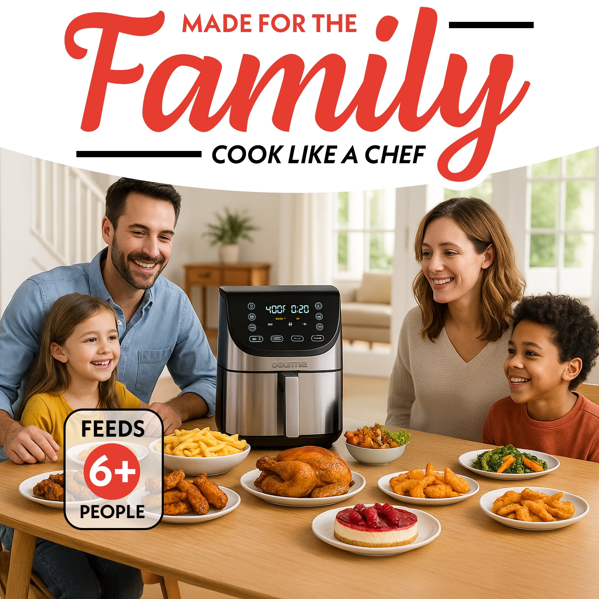 Gourmia 8 Qt Digital Air Fryer with 12-One Touch Presets, Stainless Steel, Black, 13 in, New