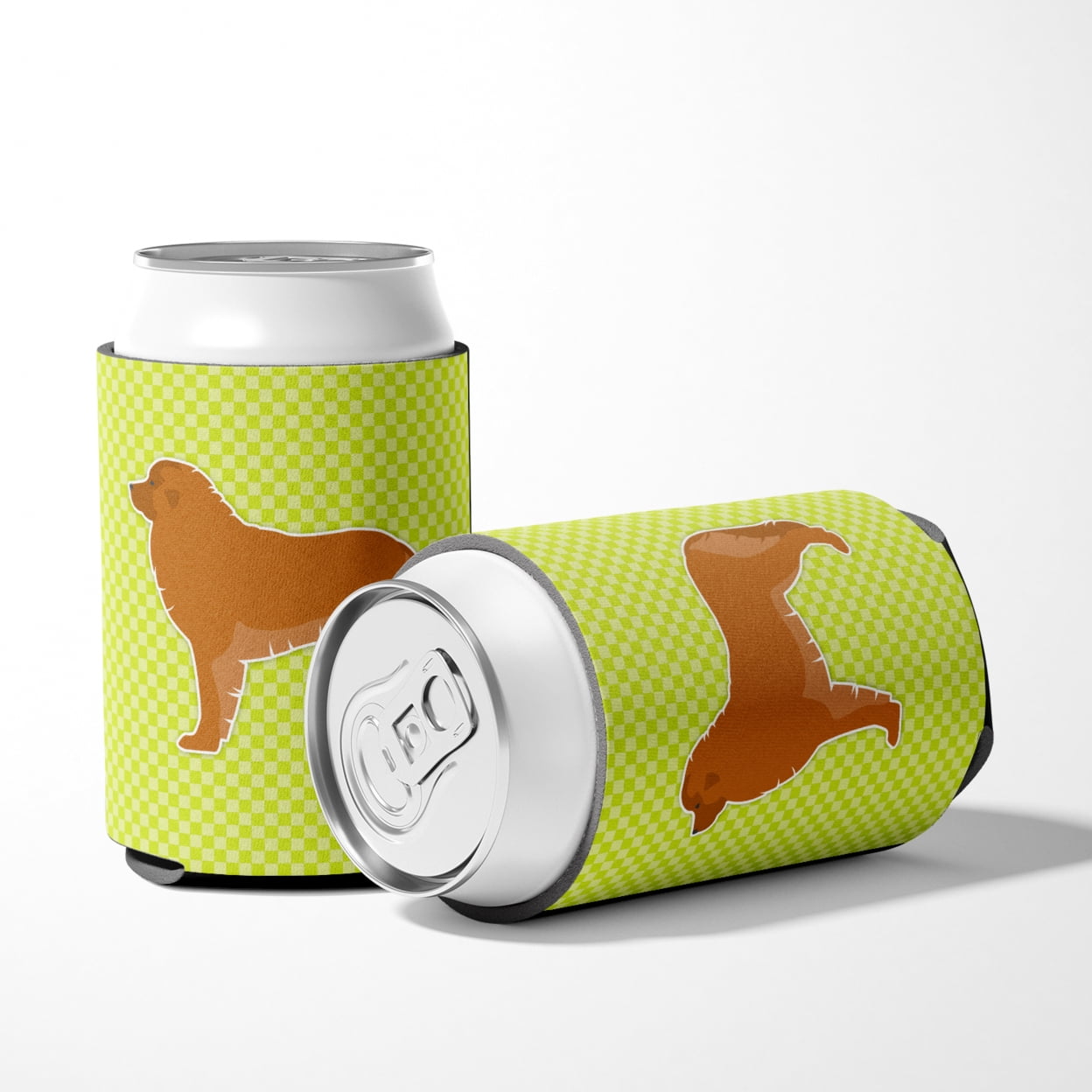 Caroline's Treasures BB3858CC Leonberger Checkerboard Green Can or Bottle Hugger, Can Hugger, multicolor