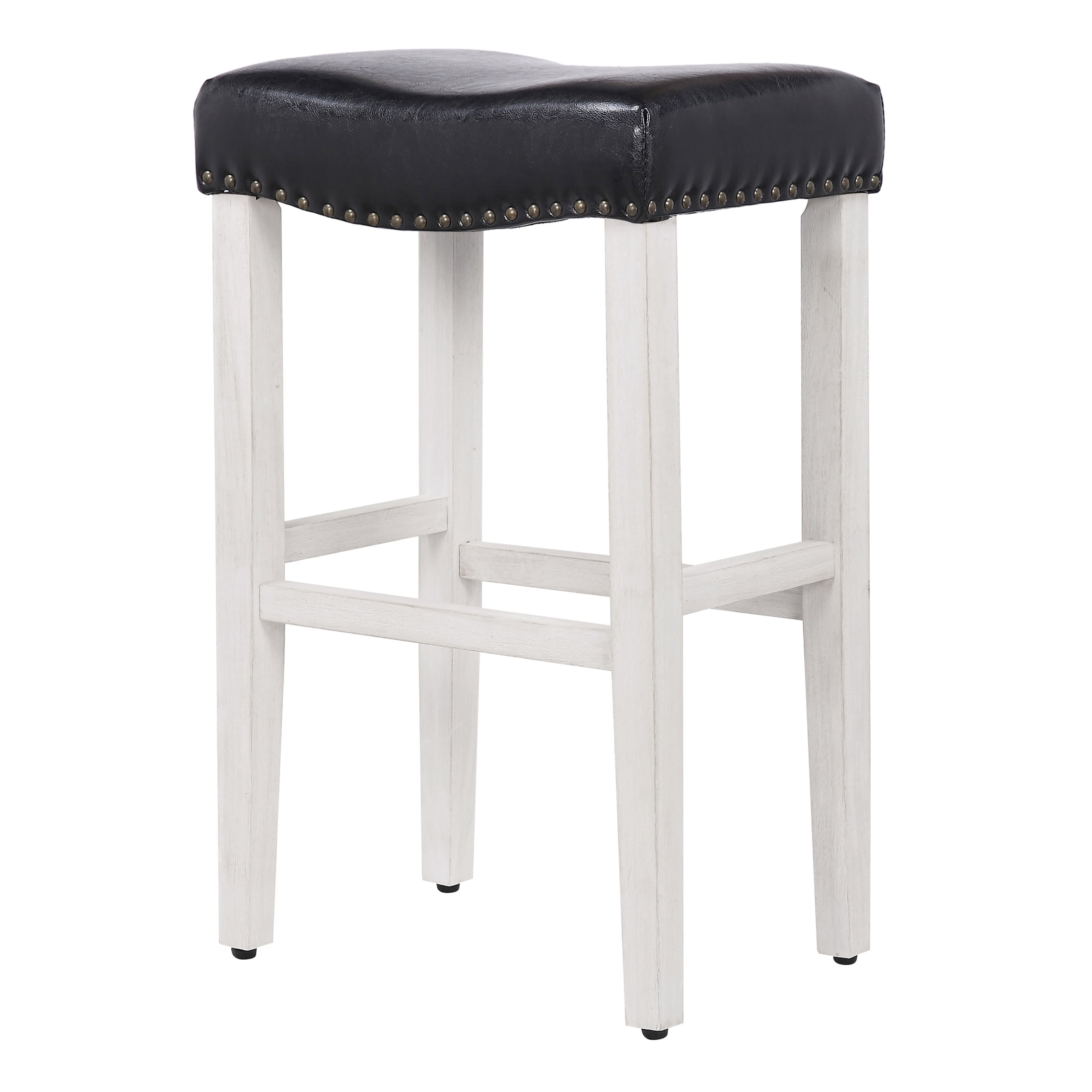 Polytrends Jameson Upholstered Polyester 29" Bar Stool with White Legs - (Set of 2) Antique White/Black