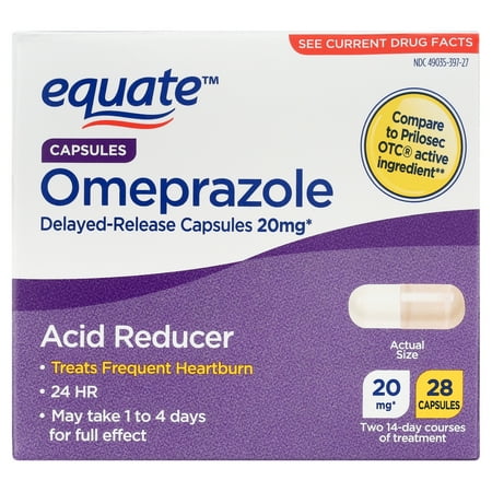 Equate Omeprazole Delayed-Release Acid Reducer Capsules, 20 mg, 28 Count