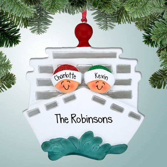 Personalized Family on Cruise - 2 Christmas Ornament - Cruise Vacation - Caribbean - Alaska - Mediterranean - Hawaii