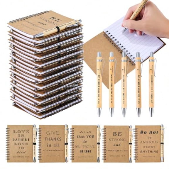 30 Sets Christian Gifts Bulk Christian Spiral Notebooks Prayer Journal with Bamboo Pens Inspirational Bible Notepad for Church Members Women Staffs Volunteers Appreciation Gifts