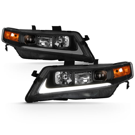Black 2004-2008 Acura TSX CL9 LED Tube Projector Headlights Headlamps Left Right