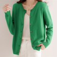 thumbnail image 6 of TRUBKH Cardigan Sweaters for Women Button Up Cardigans Flowy Stretch Soft Cute Cardigan Slim Fit Thin Tops Cable Knit Cardigan Cropped Cardigan Cotton Blend Crew Neck Soft Green 2XL, 6 of 9