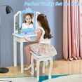 thumbnail image 3 of JOYMOR Kids Vanity Set, Wooden Princess Makeup Table with Stool, Tri-Folding Mirror, Large Drawer, Solid Wooden Legs Pretend Beauty Make Up Dressing Play Set for Girls Best Gift (Blue), 3 of 7
