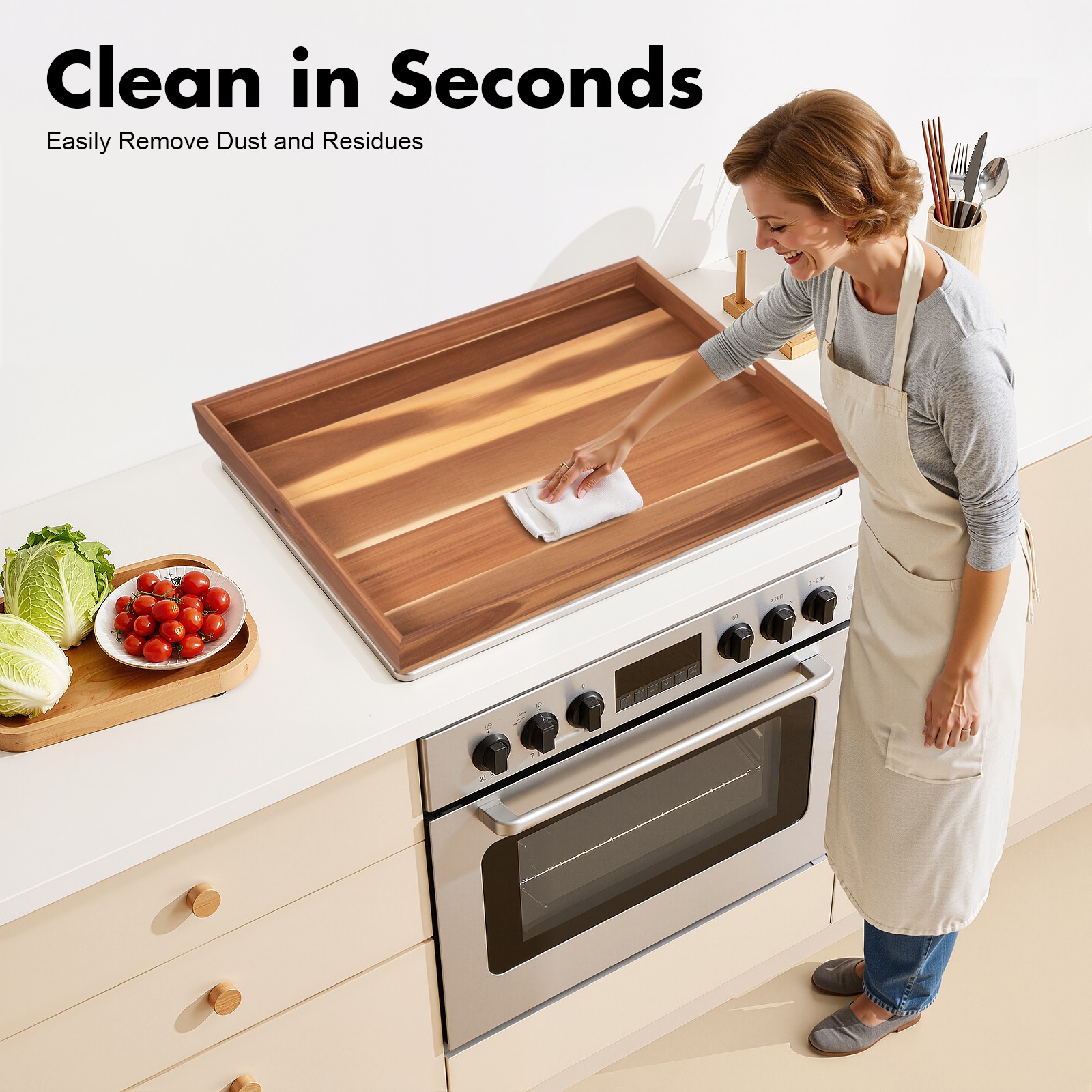 1 PCS Wood Color Stove Cover, Cooktop Protector, Wood Stove Cover, Suitable for Home Residences, Apartments,Restaurants, Cafes, Kitchens