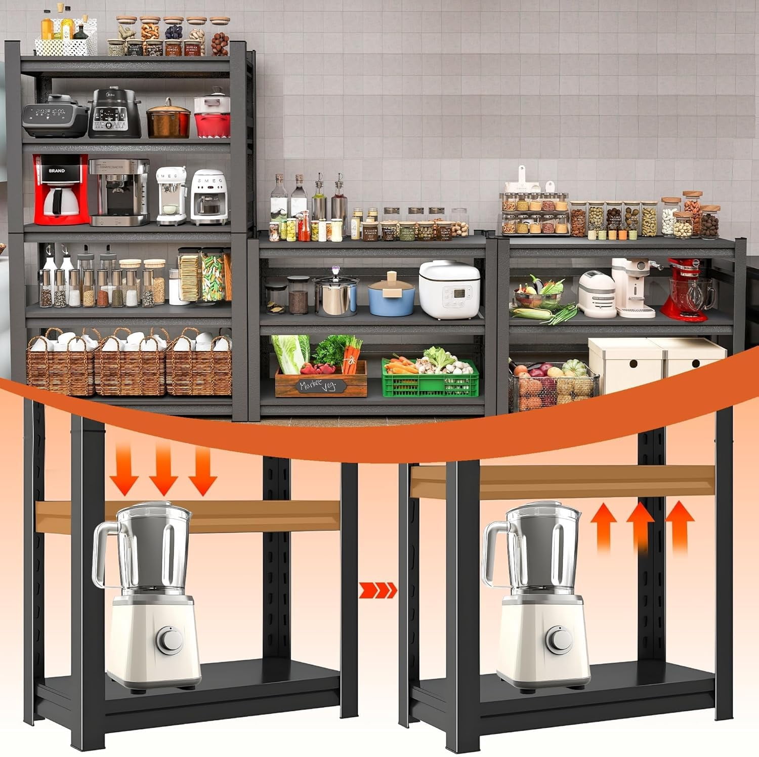 4-Tier Adjustable Metal Storage Shelving Unit, Black Heavy Duty Kitchen Organizer for Home Space Saving