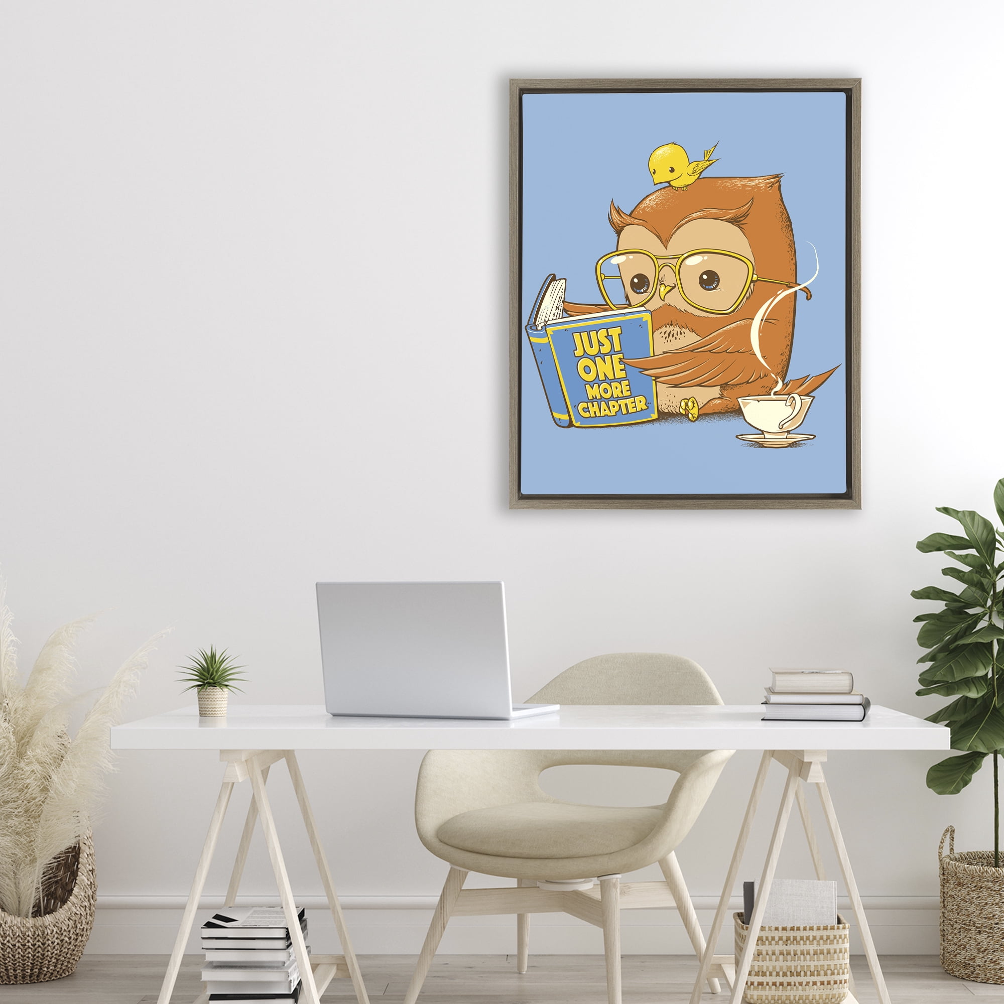 Stupell Industries One More Chapter Owl Brown Framed Floater Canvas Wall Art, design by Tobe Fonseca