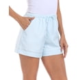 thumbnail image 4 of HDE Women's High Waisted Linen Blend 4" Inseam Drawstring Shorts Blue and White Stripe XXL, 4 of 6