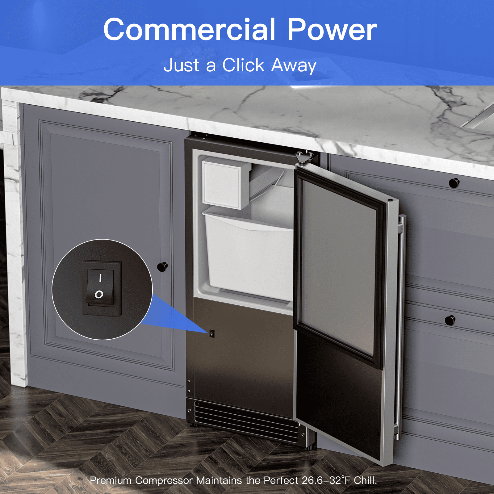 RIOXC 15" W Drainless Under Counter Ice Maker with 22LBS Storage Bin, Crescent Ice, Free Standing Built-in Ice Maker for Residential Commercial Use, No Drain Required, ETL Approved