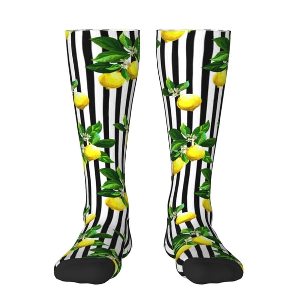 Balery Lemons on Striped Calcetines novedosos Calcetines deportivos Calcetines hasta la rodilla Calcetines de algodón Calcetines originales y geniales