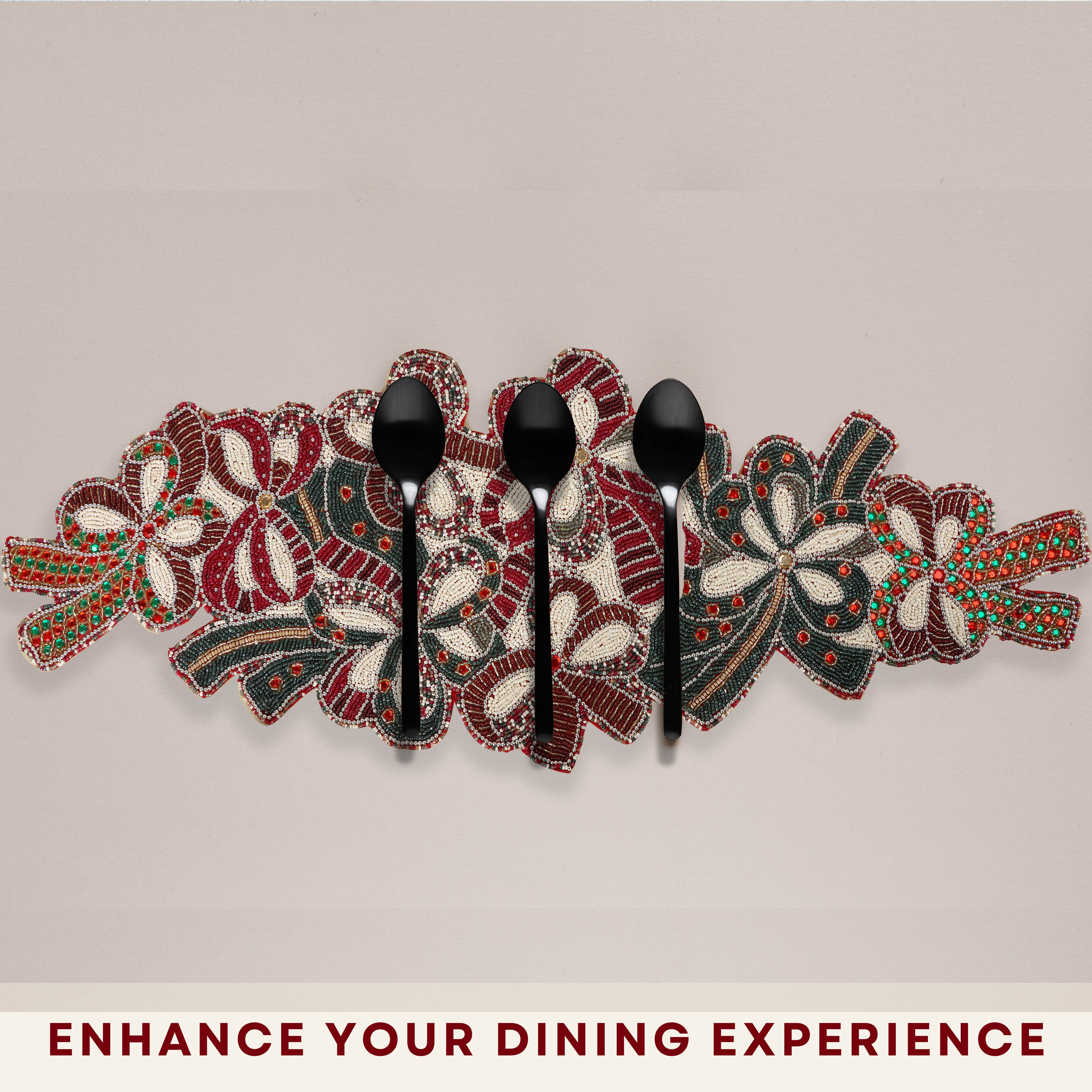 Handmade Glass Beaded Table Runner - Classic Decorative Accent for Everyday Dining (Maroon Green)