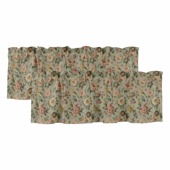 2 Pack Vintage Spring Floral Valances for Windows Bedroom Living Room Window Treatments, Farmhouse Flowers Green Vintage Rod Pocket Valance Drapes Short Kitchen Curtains Over Sink 60"x18"