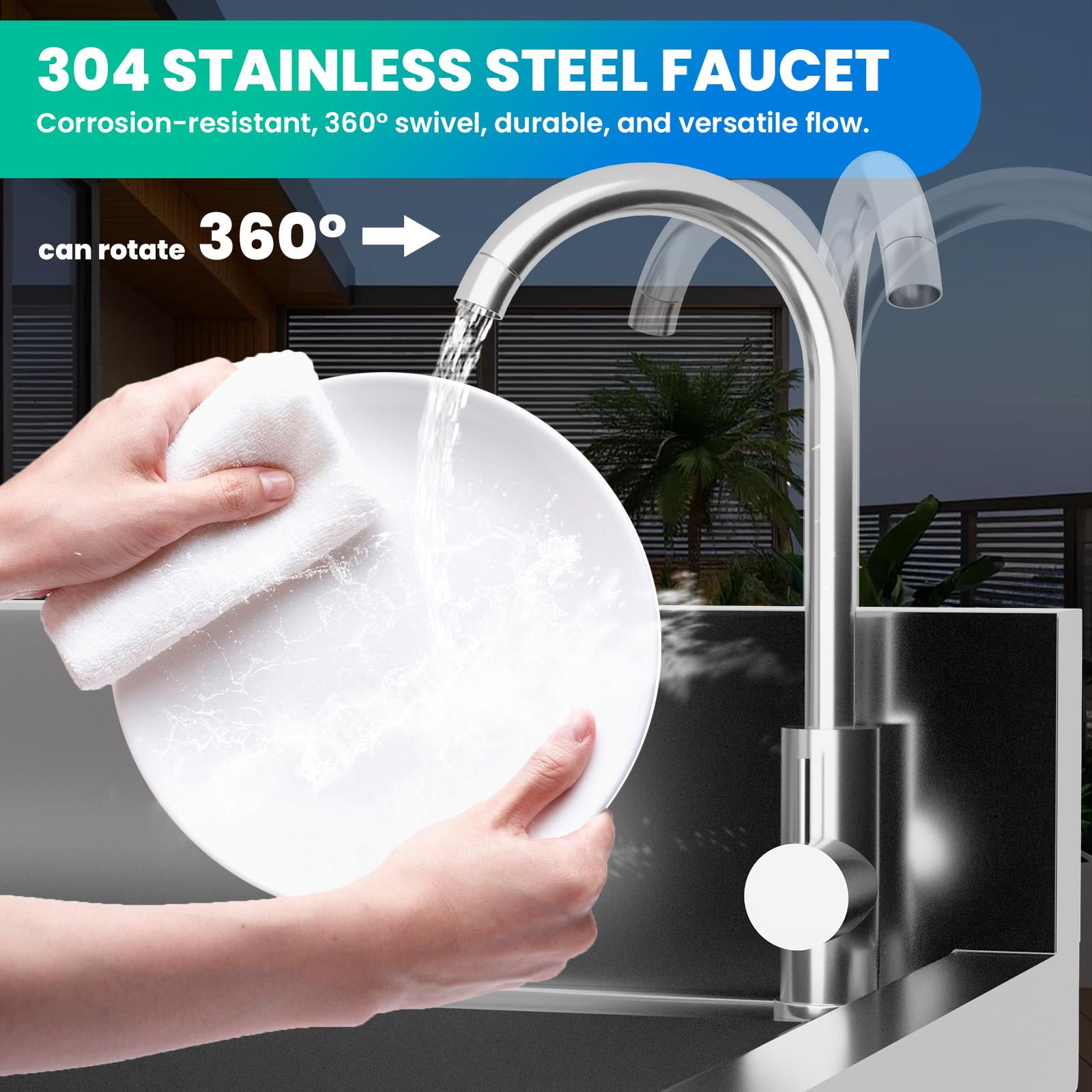 300lbs Free Standing Sink Two hot and cold water pipes, Utility Sink With Large Space Storage Rack, Stain-Resistant Commercial Kitchen Sink for Kitchen