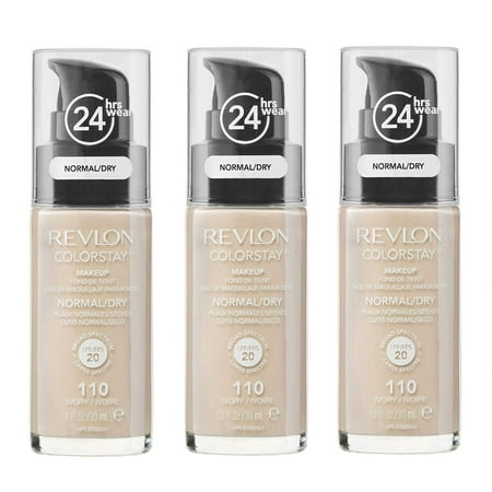 Revlon Colorstay Makeup Foundation for Normal To Dry Skin, #110 Ivory (Pack of 3) + Makeup Blender Stick, 12