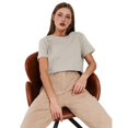 thumbnail image 1 of T-shirts à Manches Courtes Surdimensionnés pour Femmes, Col Rond, Coupe Ample, T-Shirt d'Entraînement, Hauts Décontractés d'Été, Coton, Gris Pâle, TG, 1 of 8