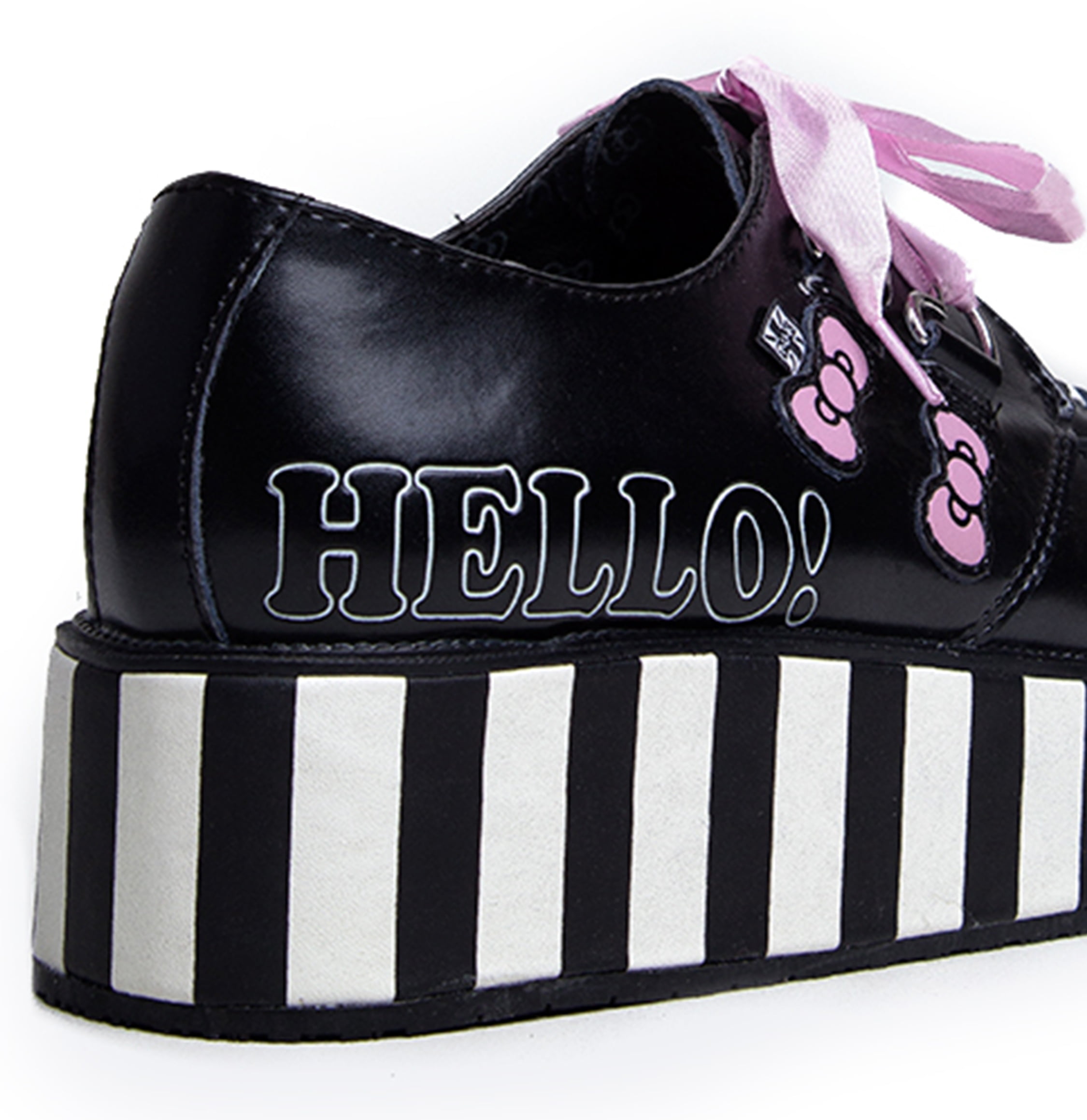 【KITTY】 TUK A8887 Hello Kitty Stripe Ribbon Lace Up Platform Creeper 7