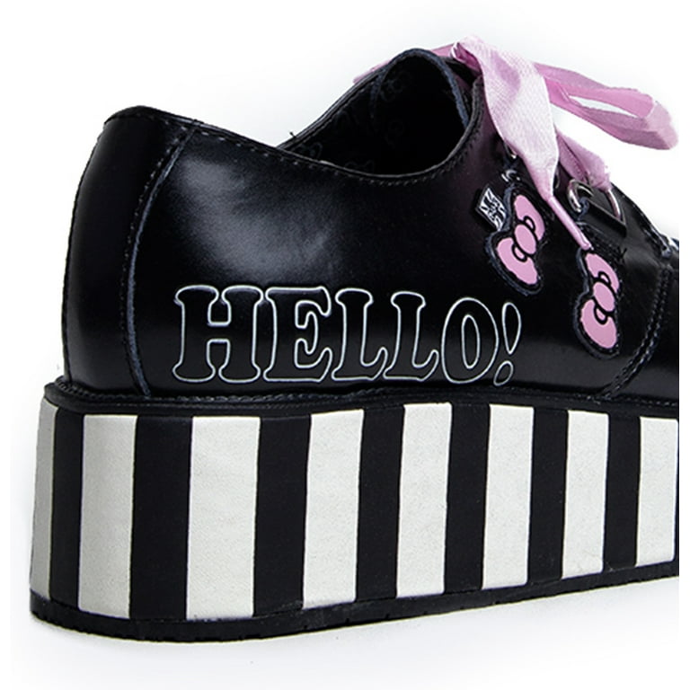 TUK A8887 Hello Kitty Stripe Ribbon Lace Up Platform Creeper 7