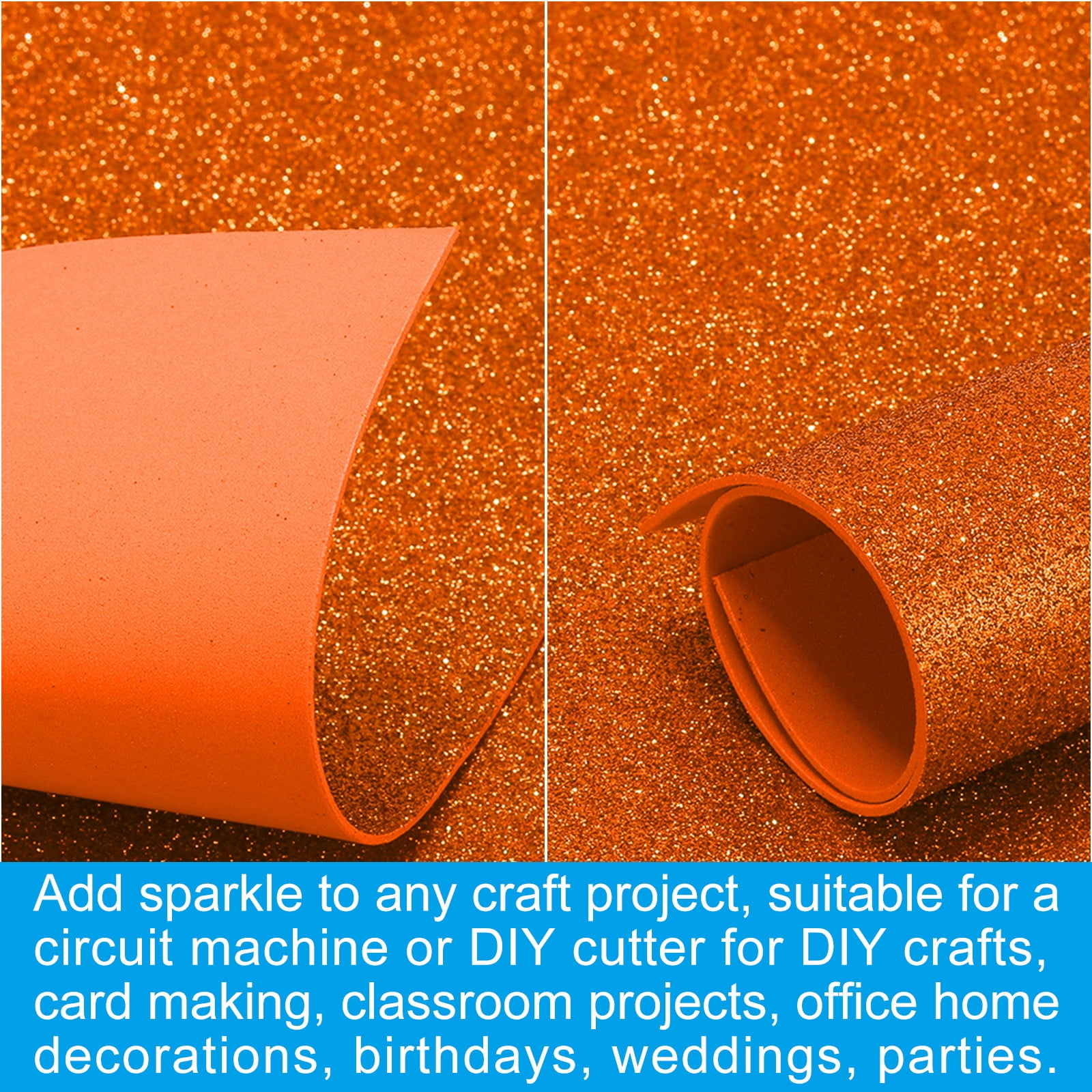 Uxcell 2mm(1/10") Thick Non Adhesive Glitter Foam Sheet 16x24inch(40x60cm) Orange, EVA Shiny Foam Board for Craft, 6 Pcs
