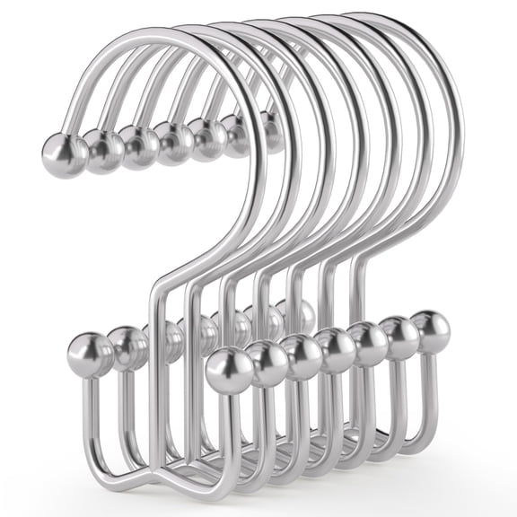 Shower Curtain Hooks, 12 Pcs Shower Curtain Rings, Durable Rust Proof Black Shower Curtain Hooks, Shower Rings for Curtain, Double Glide Shower Hooks for Shower Curtain Rods, Black