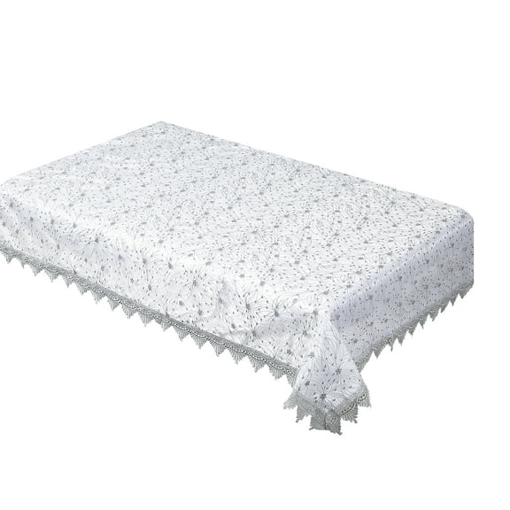 Violet Linen Dainty Roses Floral Embroidery Mesh Lace, Macrame Lace Border Pattern, Polyester Embroidered, Organza Fabric, White , 52 Inch by 70 Inch, Seats 4 to 6 people, Rectangle Tablecloths