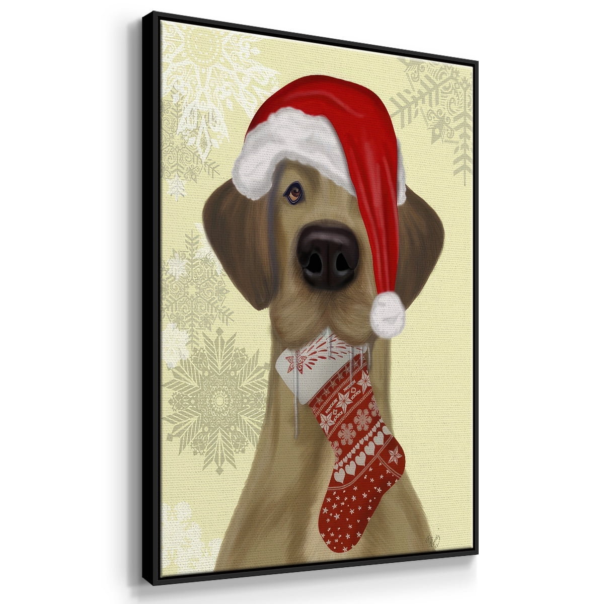 Christmas Drooly Christmas Dane - Framed Gallery Wrapped Holiday Canvas - 27 x 41 - Black Frame