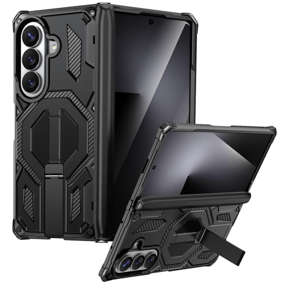 GJL Magnetic Case for Samsung Galaxy Z Fold 7, Shockproof Phone Cover with Aluminum Kickstand, Hinge Protection, Black