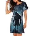 thumbnail image 2 of Haiem Moon Wolf Warrior Print Women’s Short-sleeved Nightdress – Comfortable and Loose-Fit Sleepwear, Soft Cotton Sleep Shirt for Relaxing, Casual Nightdress, 2 of 6