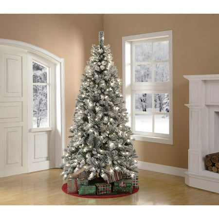 Holiday Time Pre-Lit 7.5' Winter Frost Pine Artificial Christmas Tree, Green, Clear