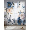 thumbnail image 2 of Vintage Blue Floral Sheer Curtains 84 Inch Length 2 Panels Set Window Treatments, Farmhouse Watercolor Flower Butterflies Rod Pocket Semi Curtains for Living Room/Bedroom/Kitchen Décor, 104"W x 84"L, 2 of 7